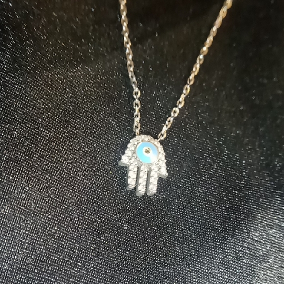 sterling silver Jewelry - Sterling Silver 925 Hamsa Necklace with Blue Accent.